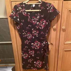 H&M black floral wrap dress, size 8
